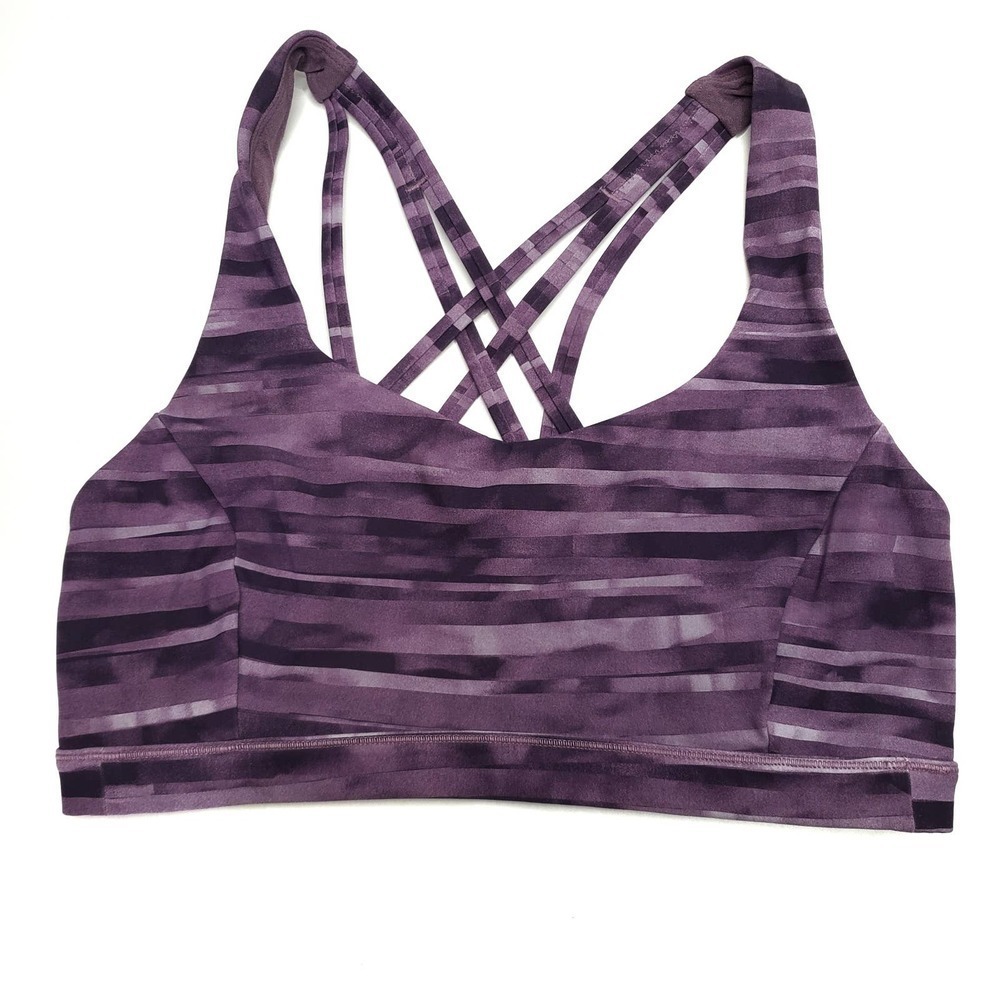 Lululemon Free To Be Serene Sports Bra 8 Purple Stripe Strappy Back Yoga